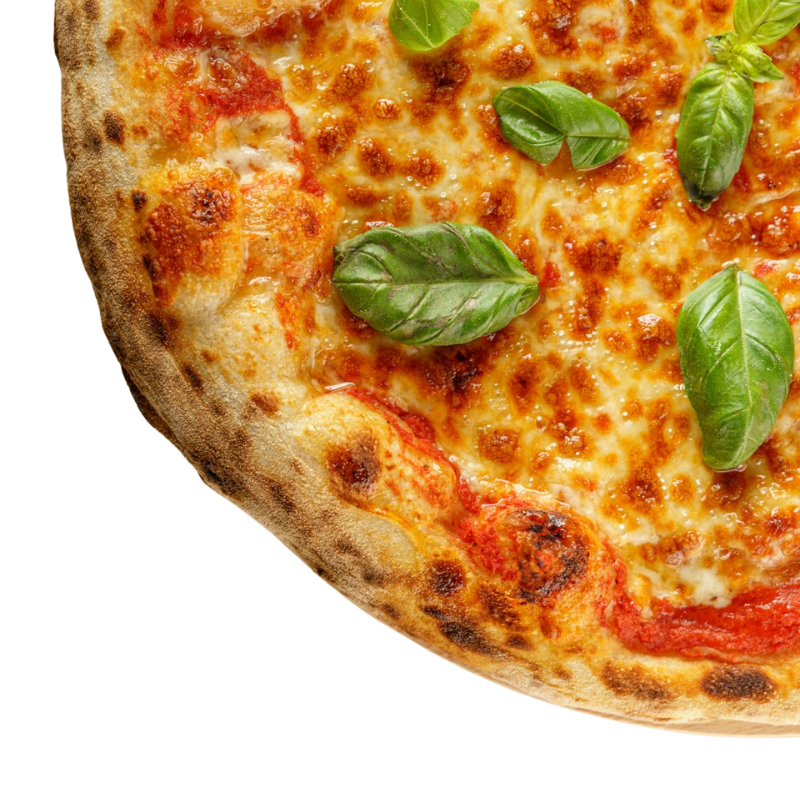 Pizza Margherita cu mozzarella topită și busuioc proaspăt