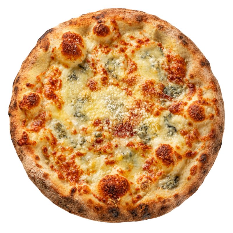 Pizza Quattro Formaggi cu patru sortimente de brânză topite